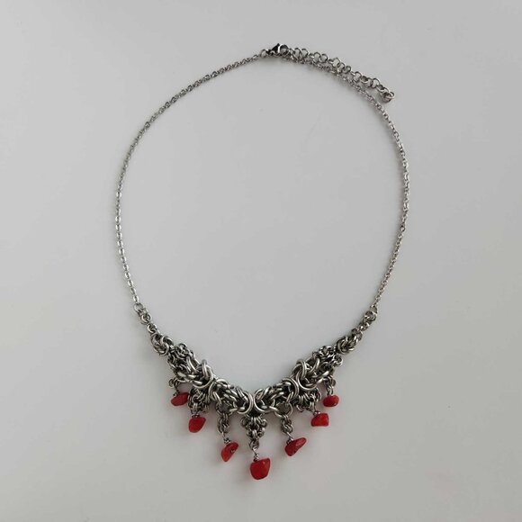 Gothic red vampire chandelier chunky silver necklace - Picture 6 of 9